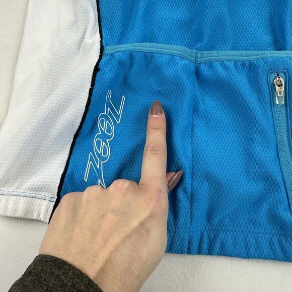 ZOOT Blue White 1/2 Zip Sleeveless Jersey Tank Built In Shelf Bra Cycling Sz S - Picture 10 of 10